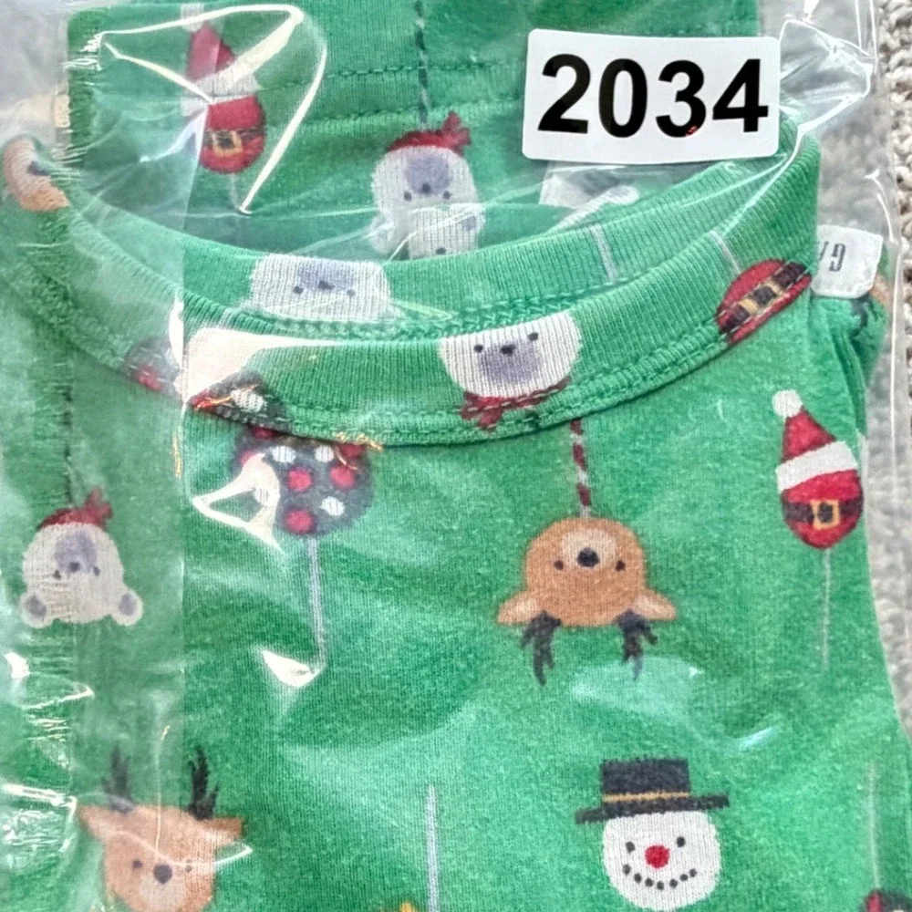 Baby GAP Green Organic Cotton Christmas Lollipop Pajama Set 2T Reindeer Snowman